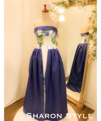 ボタニカル プリント ベアトップドレス　ロイヤルブルー