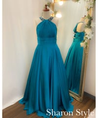 ビジュー×アメリカンスリーブドレス　ティールグリーン（サイズあり）