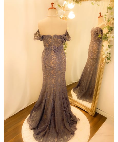 TERANI COUTURE　総レース キャプスリーブ シースドレス　アイリス×ヌード S-Mサイズ