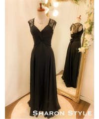 シフォン×レース ノースリーブドレス　ブラック　MLサイズ
