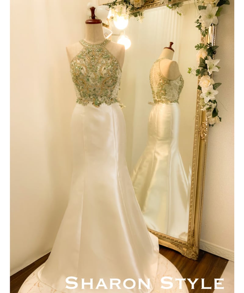 2ピース ツイルサテン マーメイドドレス ホワイト | Sharon