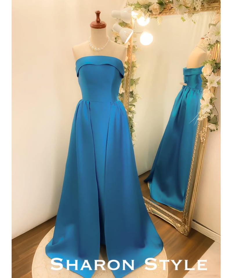 オーバースカート シンプルベアトップドレス セルリアンブルー