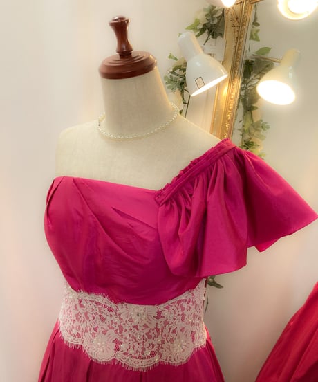 ワンショルダー / ベアトップ2wayドレス　ローズピンク