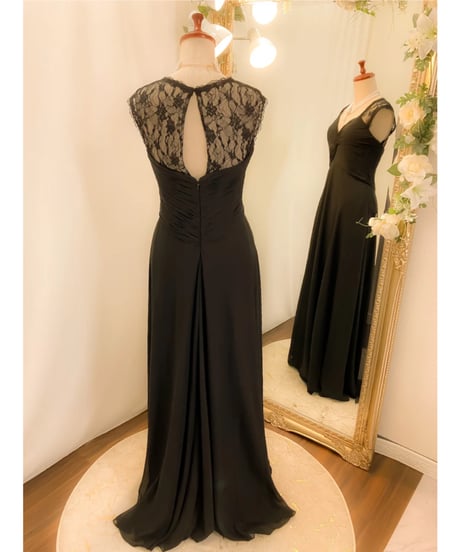 シフォン×レース ノースリーブドレス　ブラック　ML,Lサイズ