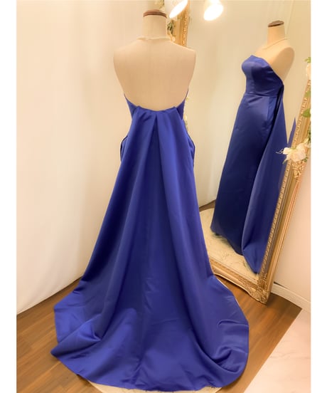 バックトレーンベアトップドレス　ロイヤルブルー