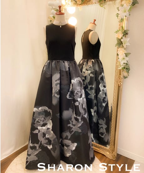 ジャージー×サテン モノトーン スリーブレスドレス　ブラック