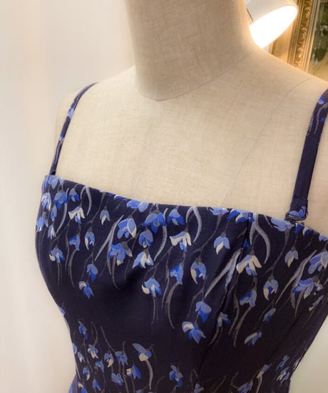 VERA WANG ストライプ風 花模様ジャカードドレス　ネイビー　MLサイズ