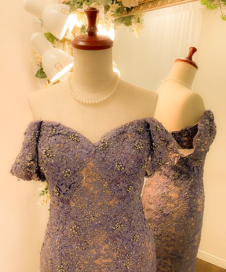 TERANI COUTURE　総レース キャプスリーブ シースドレス　アイリス×ヌード S-Mサイズ