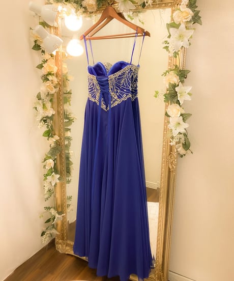 デザインビジュー レースアップ シフォンドレス　ロイヤルブルー　MLサイズ