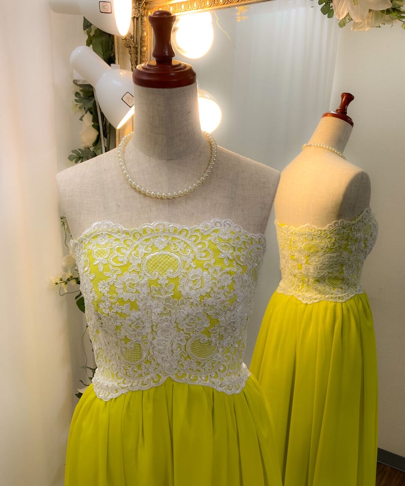 エンパイアライン レースベアトップドレス ビビッドイエローグリーン
