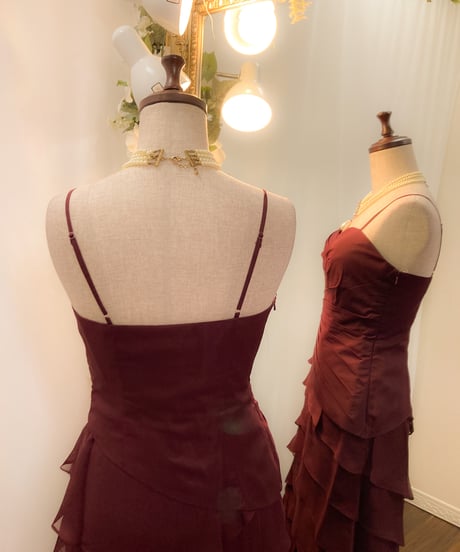 ペタルスタイル ラッフルドレス（ボレロ付き）ダークレッド