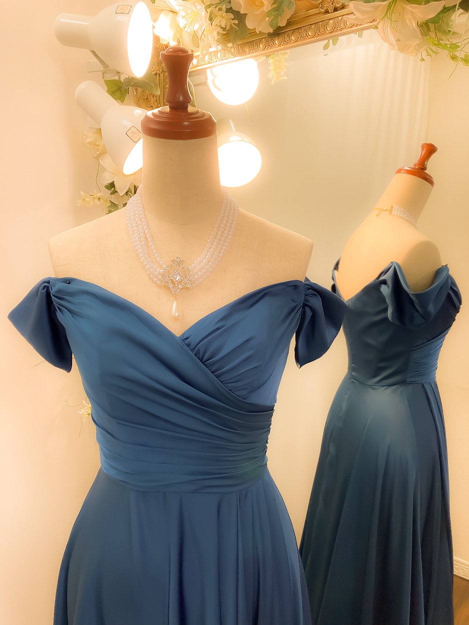 スカイブルー サテン風 ドレス ペティコート及びストール付き 【公式通販】