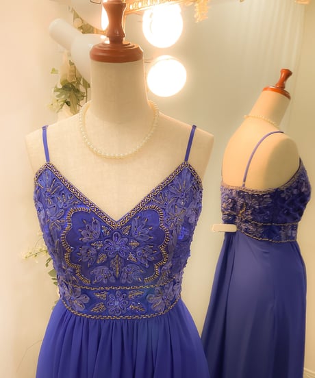 SUE WONG Vネックストラップドレス ロイヤルブルー Sサイズ