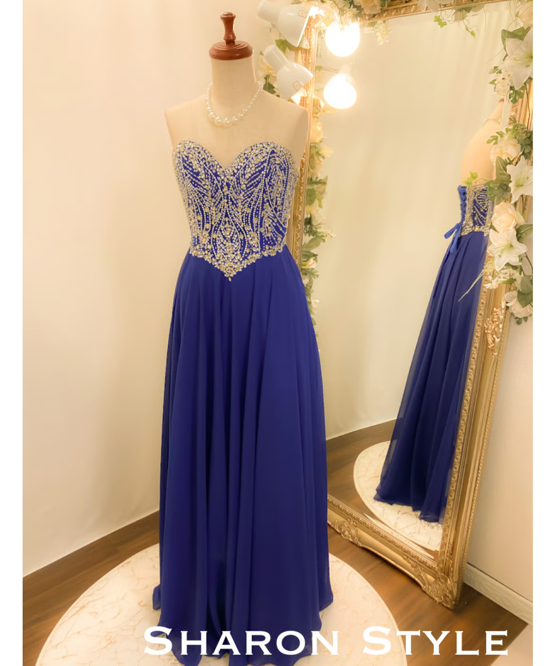 デザインビジュー レースアップ シフォンドレス ロイヤルブルー