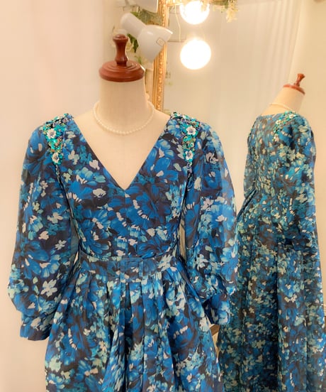 Badgley Mischka　クラシカルスタイル スリーブドレス　アズール