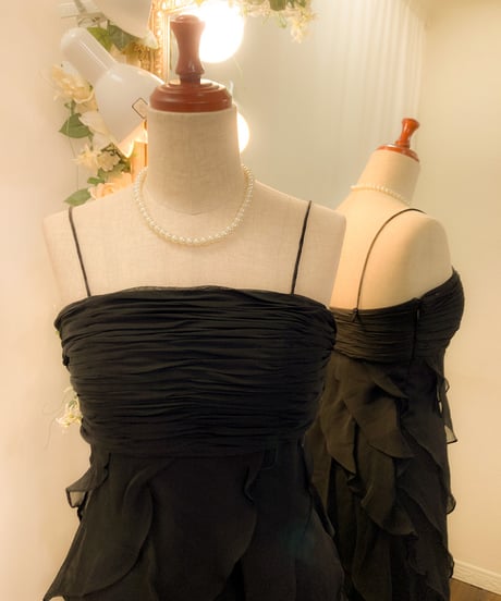 ティアードフリル ボレロ付き ストラップドレス　ブラック　Mサイズ