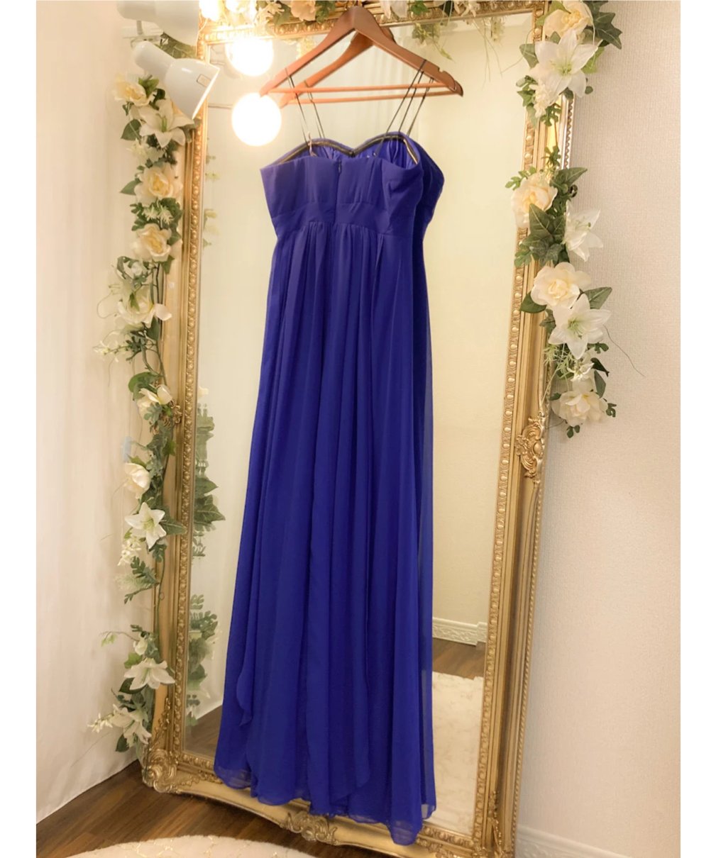 ギャザーデコルテ シンプルベアトップドレス ロイヤルブルー | Sharon