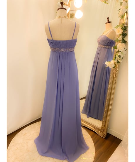 SUE WONG エンパイアラインストラップドレス　ブルーラベンダー Sサイズ MLサイズ