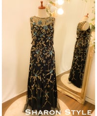 シルク風サテンオフショルダードレス サックスブルー | Sharon Style