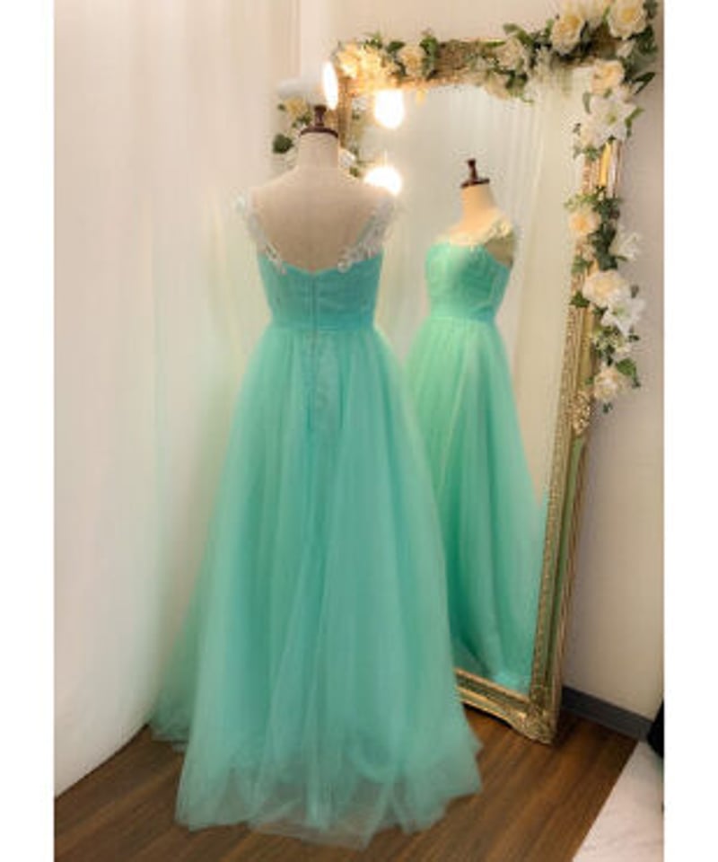 ショルダーレースチュールドレス ミントグリーン | Sharon Style