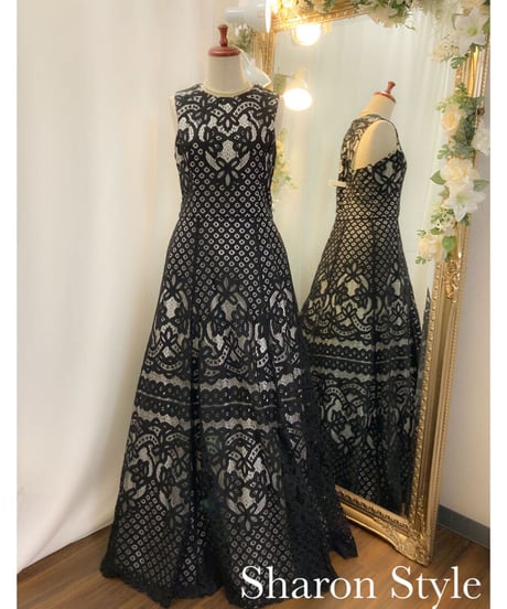 ブラック 総刺繍レース インポートドレス