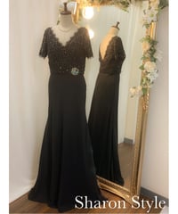 レース×スパンコール ショートスリーブドレス　ブラック　Lサイズ