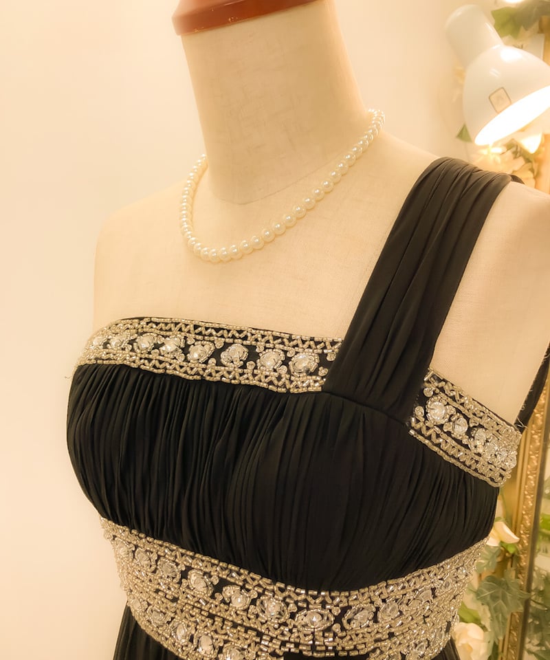 Marchesa Notte*柔らかな輝き*エレガント*ワンショルダードレス ワンショルダー ラインビジューエレガントドレス ブラック