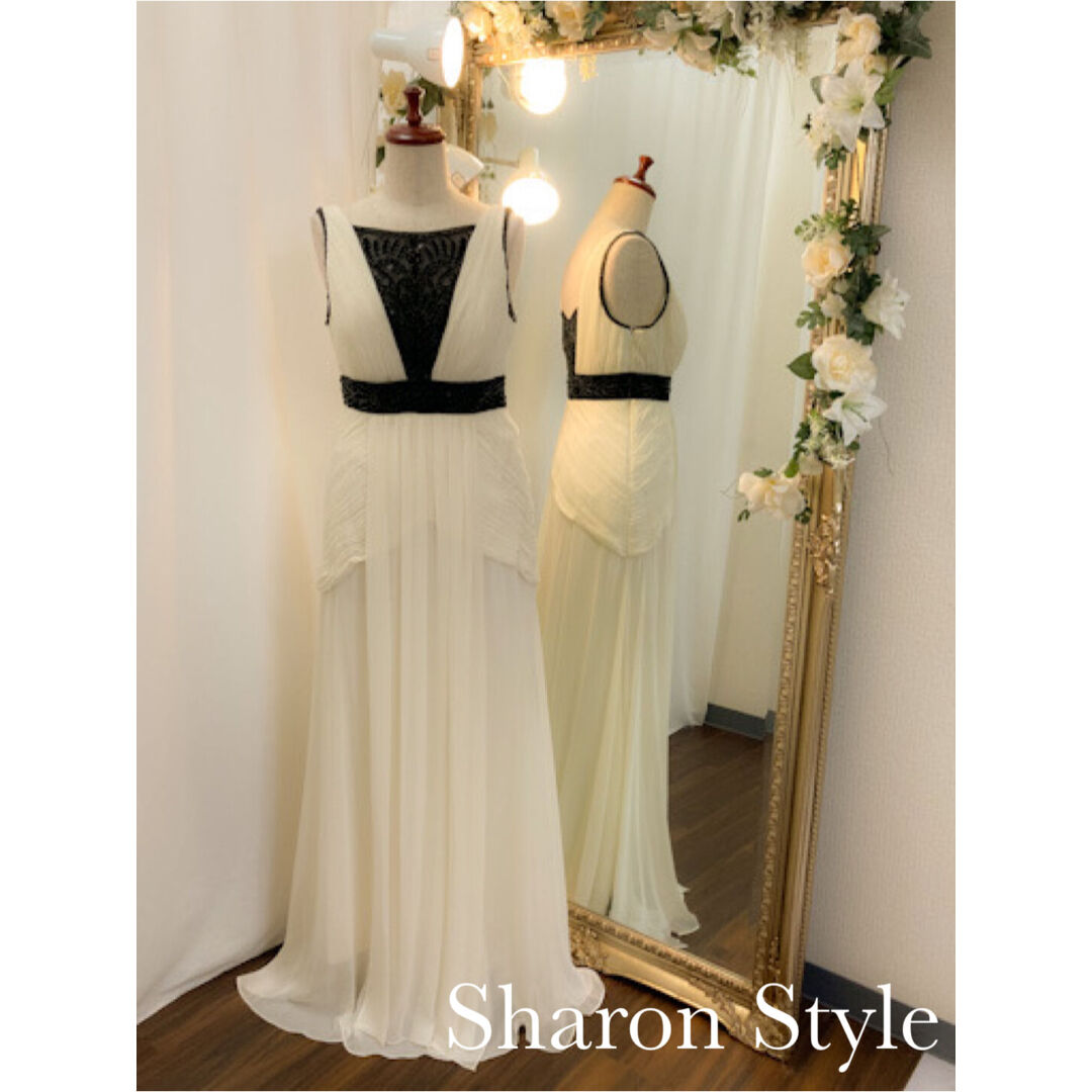 SUE WONG バイカラーノースリーブドレス オフホワイト | Sharon Style O...
