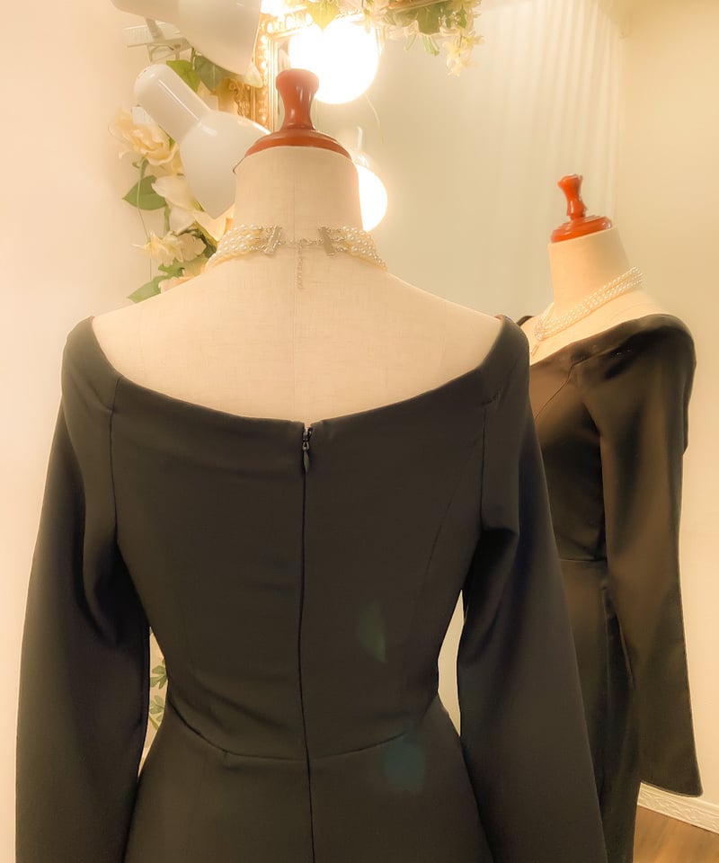 ERISABETTA FRANCHI ロングワンピース ドレス オフショルダー オフショルダー ロングスリーブドレス ブラック | Sharon Style
