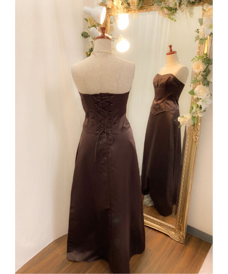 シンプル 2ピース 編み上げドレス（サイズあり）ブラウン | Sharon