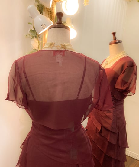 ペタルスタイル ラッフルドレス（ボレロ付き）ダークレッド