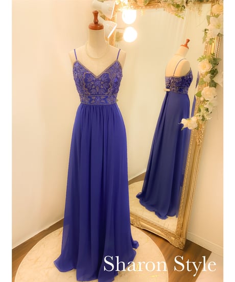 SUE WONG Vネックストラップドレス ロイヤルブルー Sサイズ