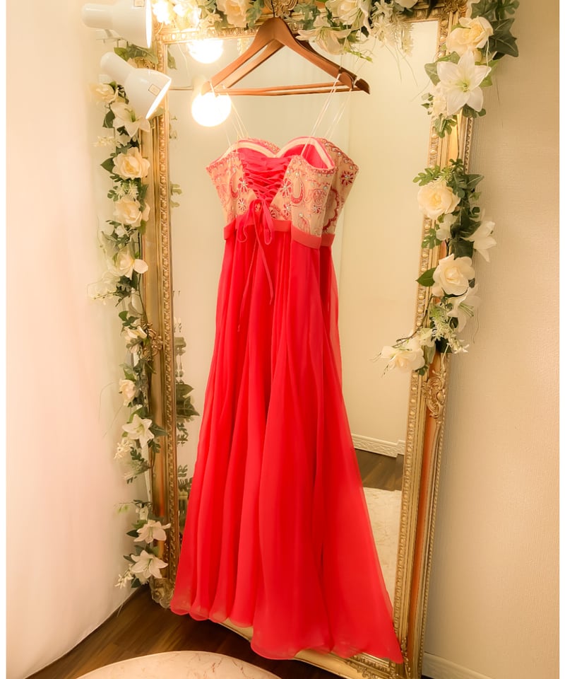 【美品】ベッツィジョンソン ベアトップ パーティードレス ピンクチュール S-M ピンクカラードレス ベアトップ ロング丈 チュールドレス