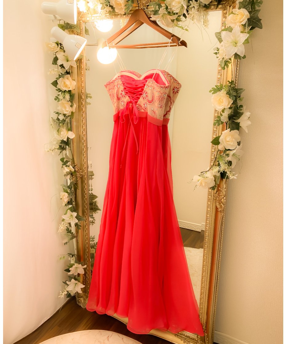 バイカラーがオシャレな花柄のベア イブニングドレス パーティードレス バイカラー 花柄[品番：PSBA0000274]｜パーティー