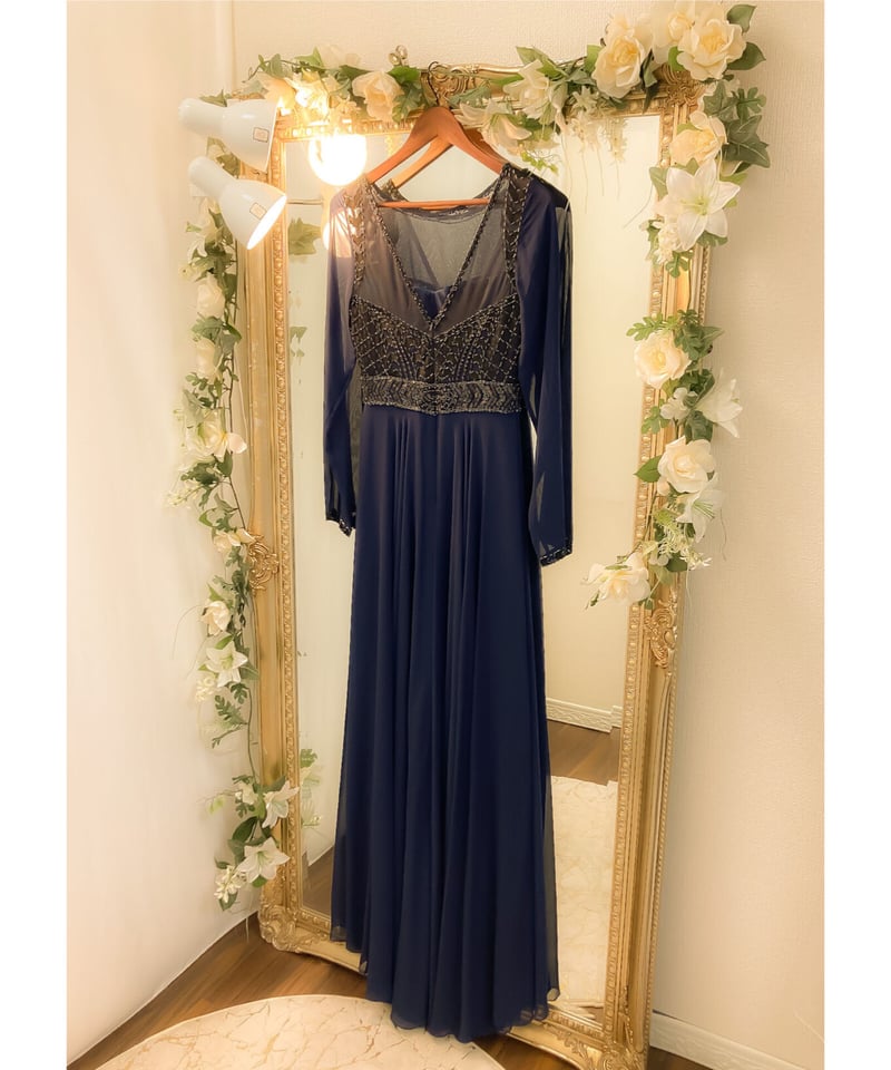 SUE WONG ロングスリーブドレス ネイビー | Sharon Style Online 