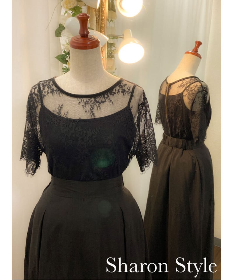 チュールレース バックジッパートップス | Sharon Style Online