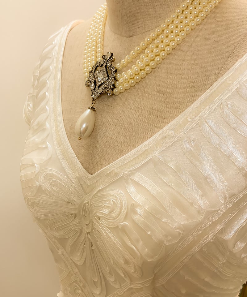 SUE WONG コード刺繍ショートスリーブドレス ホワイト | Sharon Style O