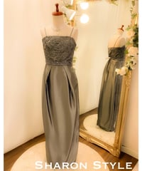 SUE WONG ストラップ2way ビーディング刺繍 スレンダードレス　スチールグレー