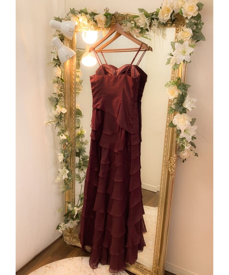 ペタルスタイル ラッフルドレス（ボレロ付き）ダークレッド
