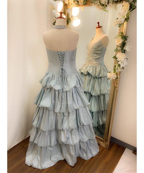 バルーンティアード編み上げドレス　シルバーグレー