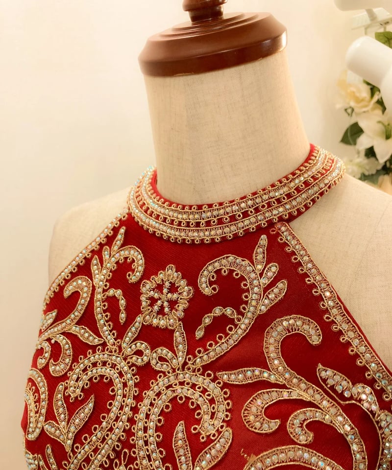 期間限定*プラスサイズ ホルターネック ゴールドアップリケ A