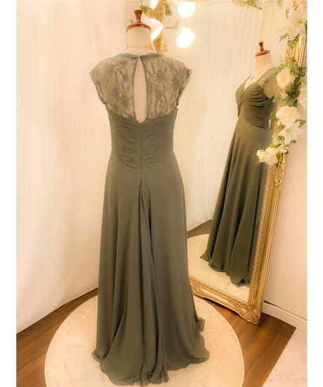 シフォン×レース ノースリーブドレス　オリーブグレー　M,Lサイズ