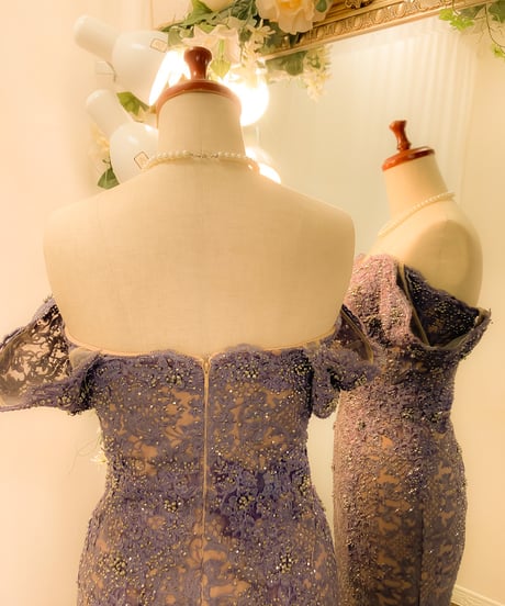 TERANI COUTURE　総レース キャプスリーブ シースドレス　アイリス×ヌード S-Mサイズ