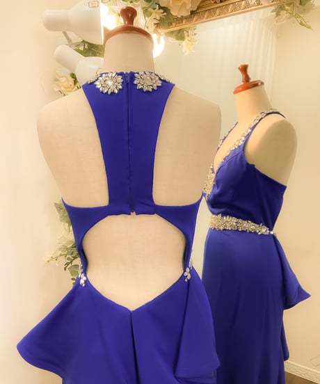 ホルターネック風 バックシャンドレス ロイヤルブルー M,ML,Lサイズ