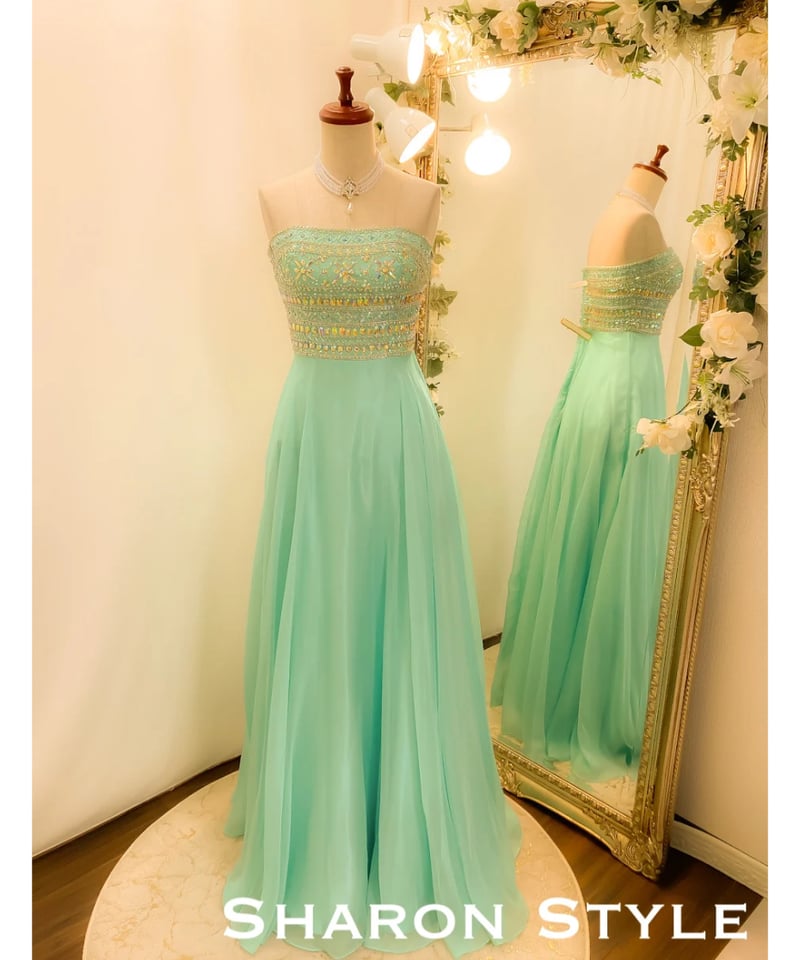 デザインビジュー ベアトップドレス ミント | Sharon Style