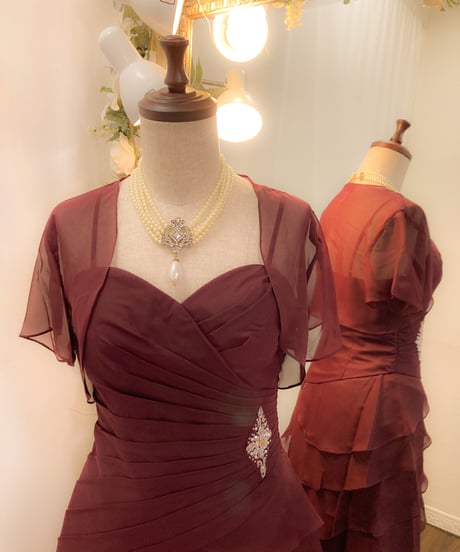 ペタルスタイル ラッフルドレス（ボレロ付き）ダークレッド