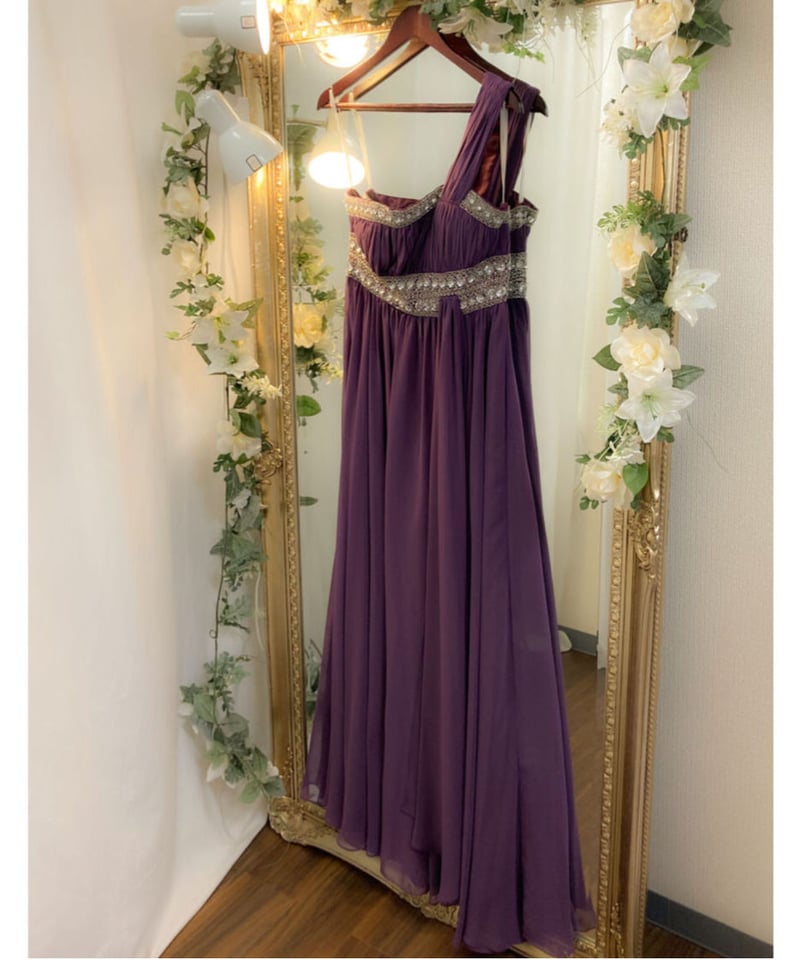 ワンショルダー ラインビジューエレガントドレス (サイズあり  