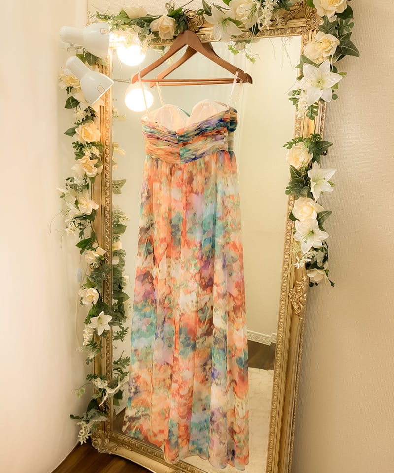 水彩風プリント エンパイア シフォンドレス マーブル | Sharon