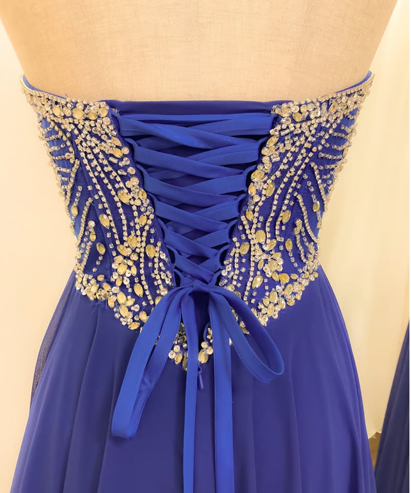 デザインビジュー レースアップ シフォンドレス ロイヤルブルー