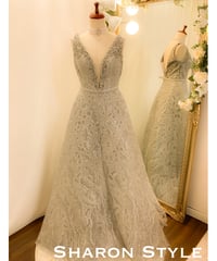 ゴージャスVネック グリッター レースドレス　シルバー　ML-Lサイズ
